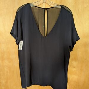 Aritzia Navy And Black Silk Crepe Blouse